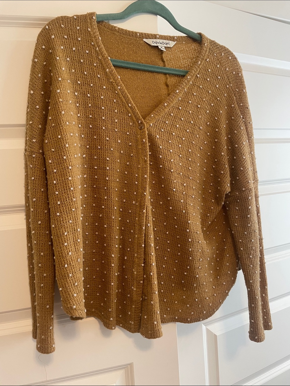 DAVI & DANI Mustard Dot V-Neck Cardigan